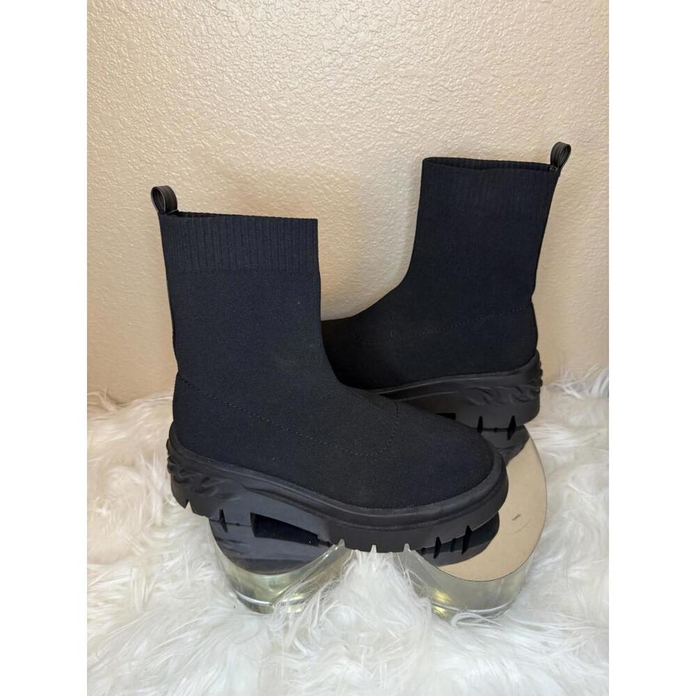 Aldo Women Bigact Black Chunky Heel Sz 8.5 Lug Fabric Sock Boots Grunge Goth‎